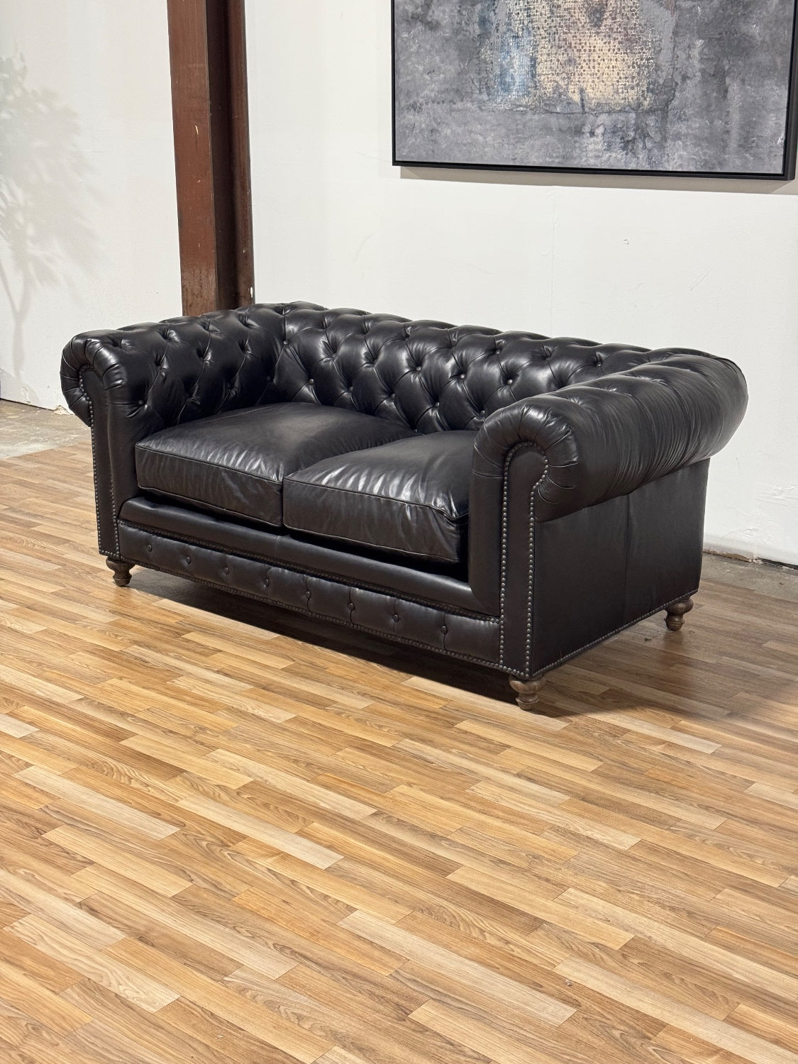 Black Leather Chesterfield Sofa (Retail $3,780)