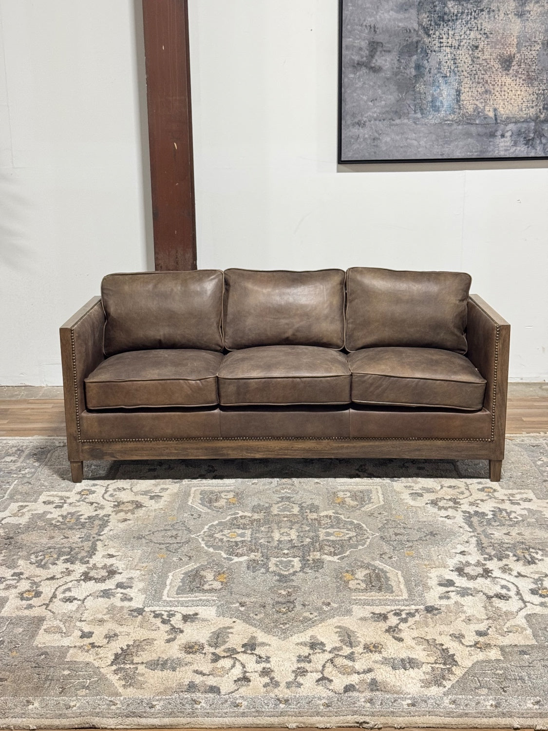 Rustic Brown Leather Sofa (Retail $3,749)