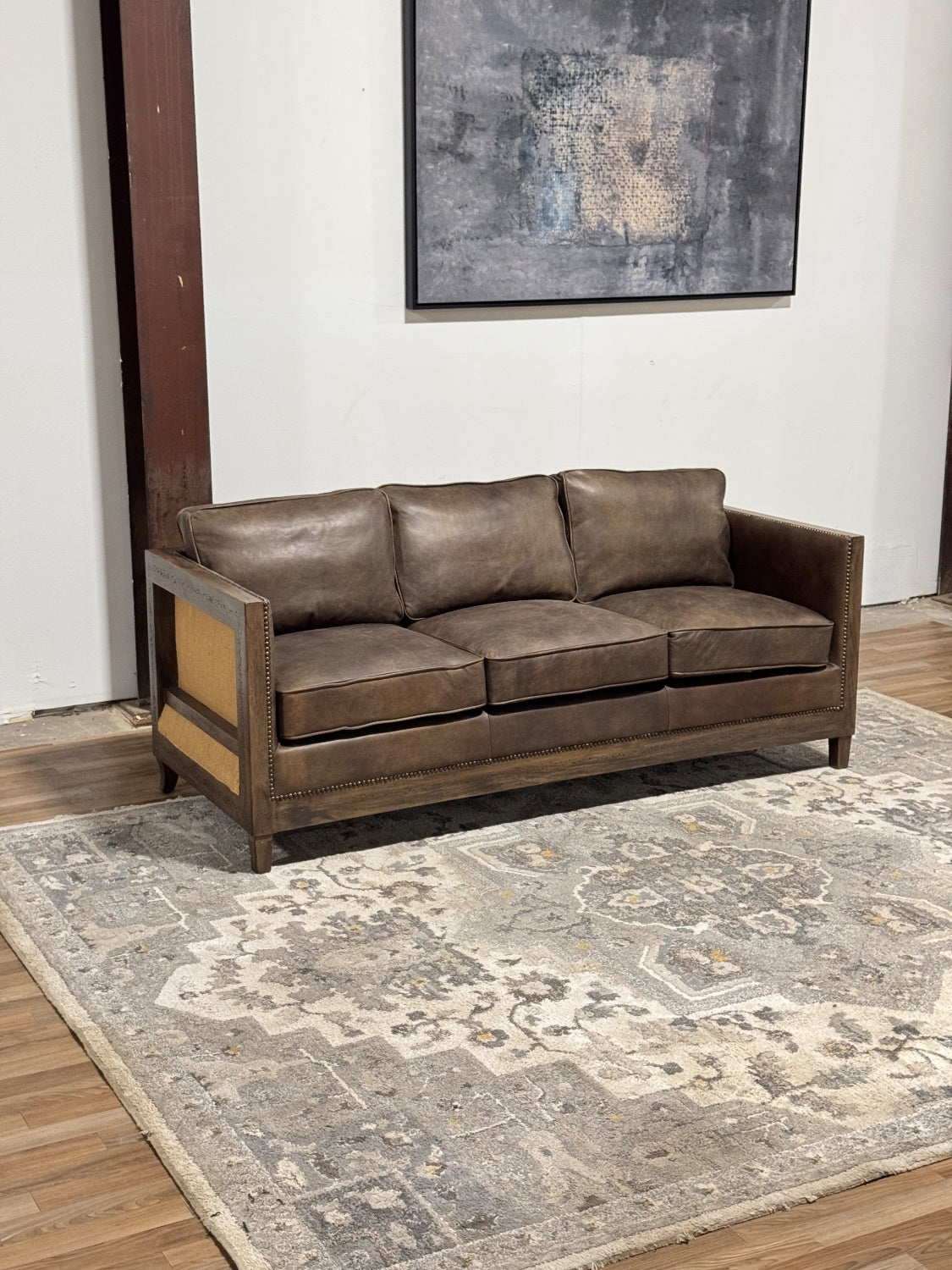 Rustic Brown Leather Sofa (Retail $3,749)