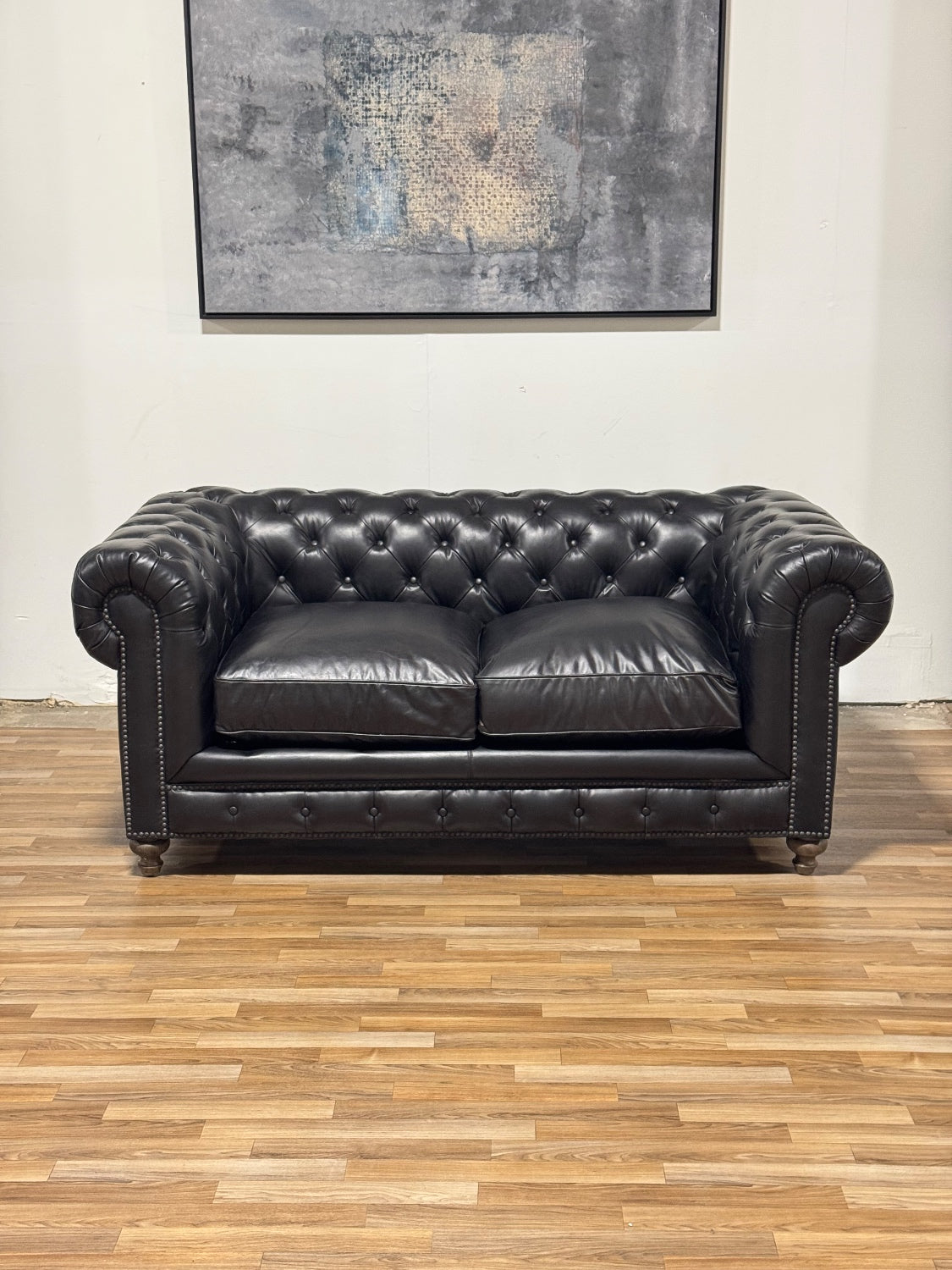 Black Leather Chesterfield Sofa (Retail $3,780)