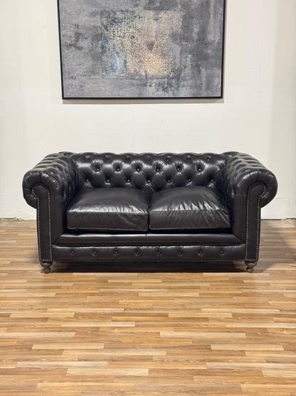Black Leather Chesterfield Sofa (Retail $3,780)