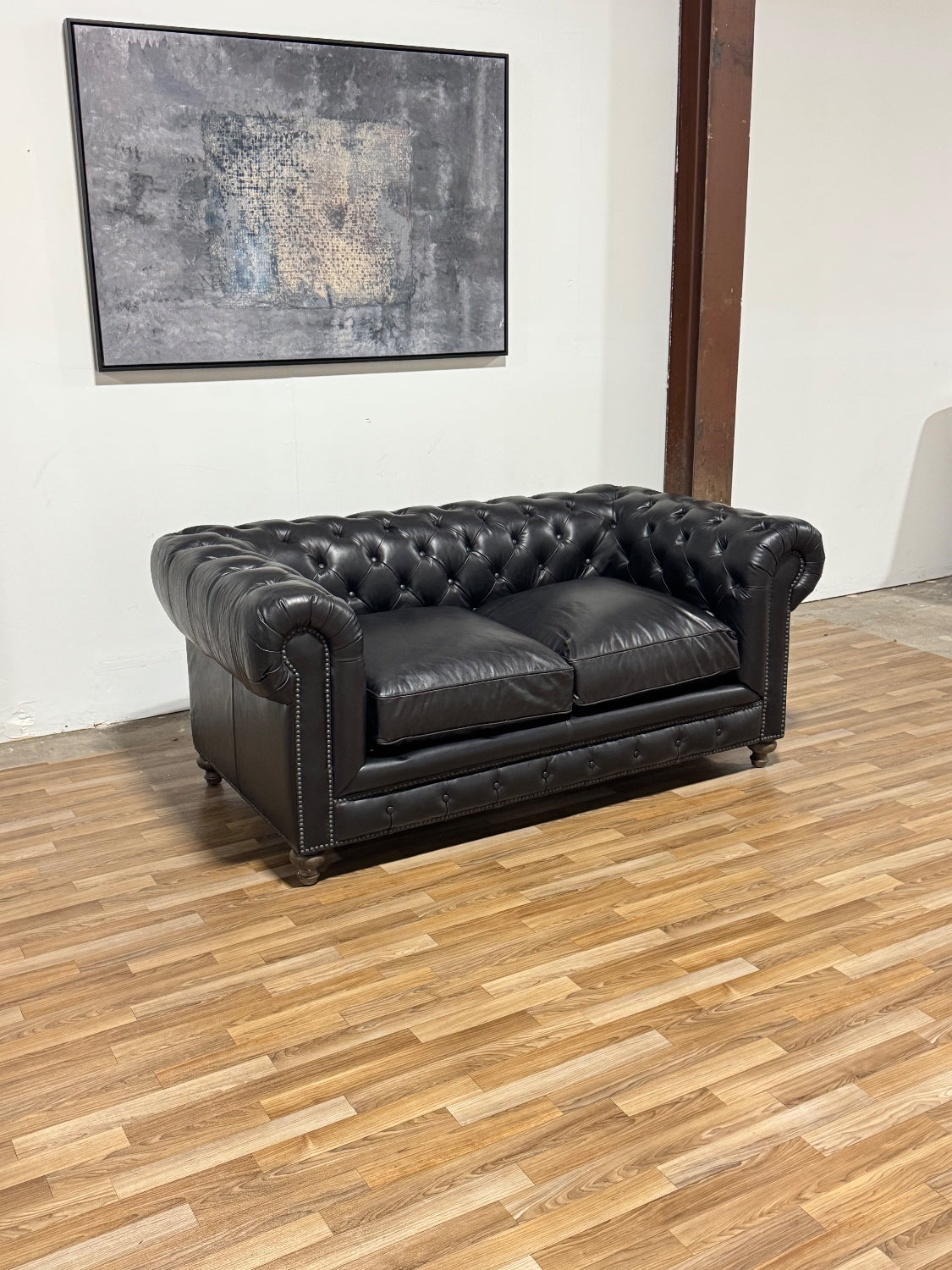 Black Leather Chesterfield Sofa (Retail $3,780)