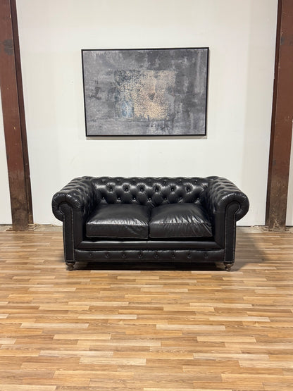 Black Leather Chesterfield Sofa (Retail $3,780)
