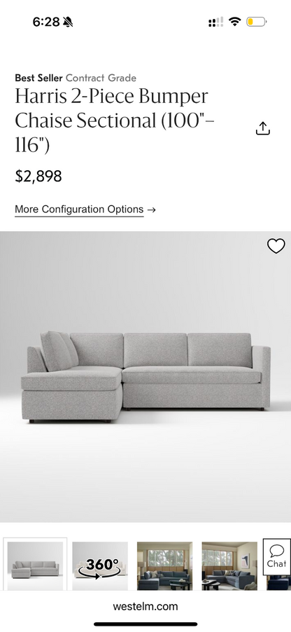 Gray West Elm Sectional Sofa🚛 Delivery Available